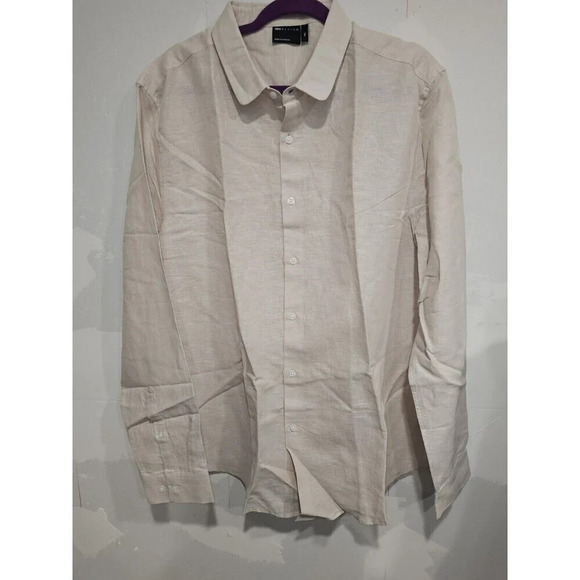 ASOS DESIGN LINEN COTTON BLEND BEIGE LONG SLEEVE BUTTON UP SHIRT MENS 3XL - Picture 1 of 9